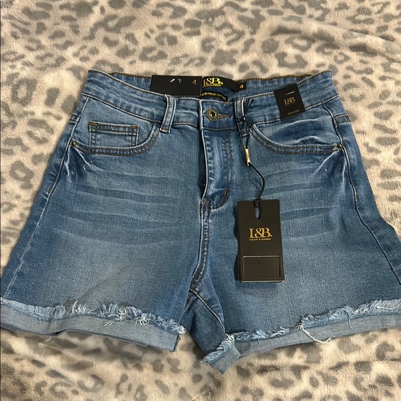 L&B Blue Jean Shorts with Distressed Hem - Picture 1 of 5